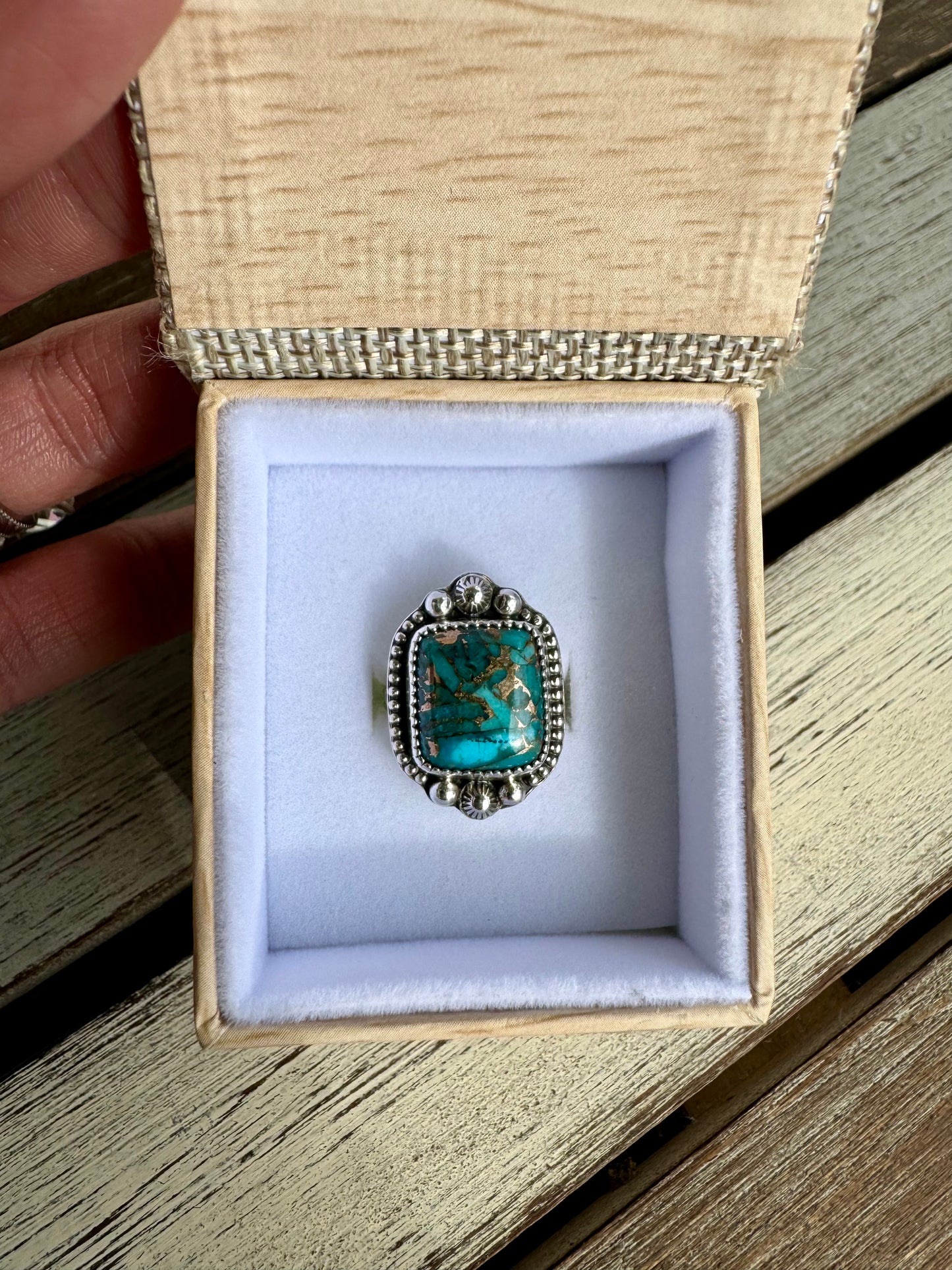 Kingman Turquoise Square Ring Size 6