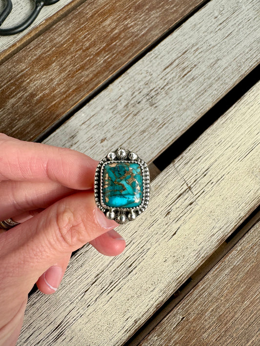 Kingman Turquoise Square Ring Size 6