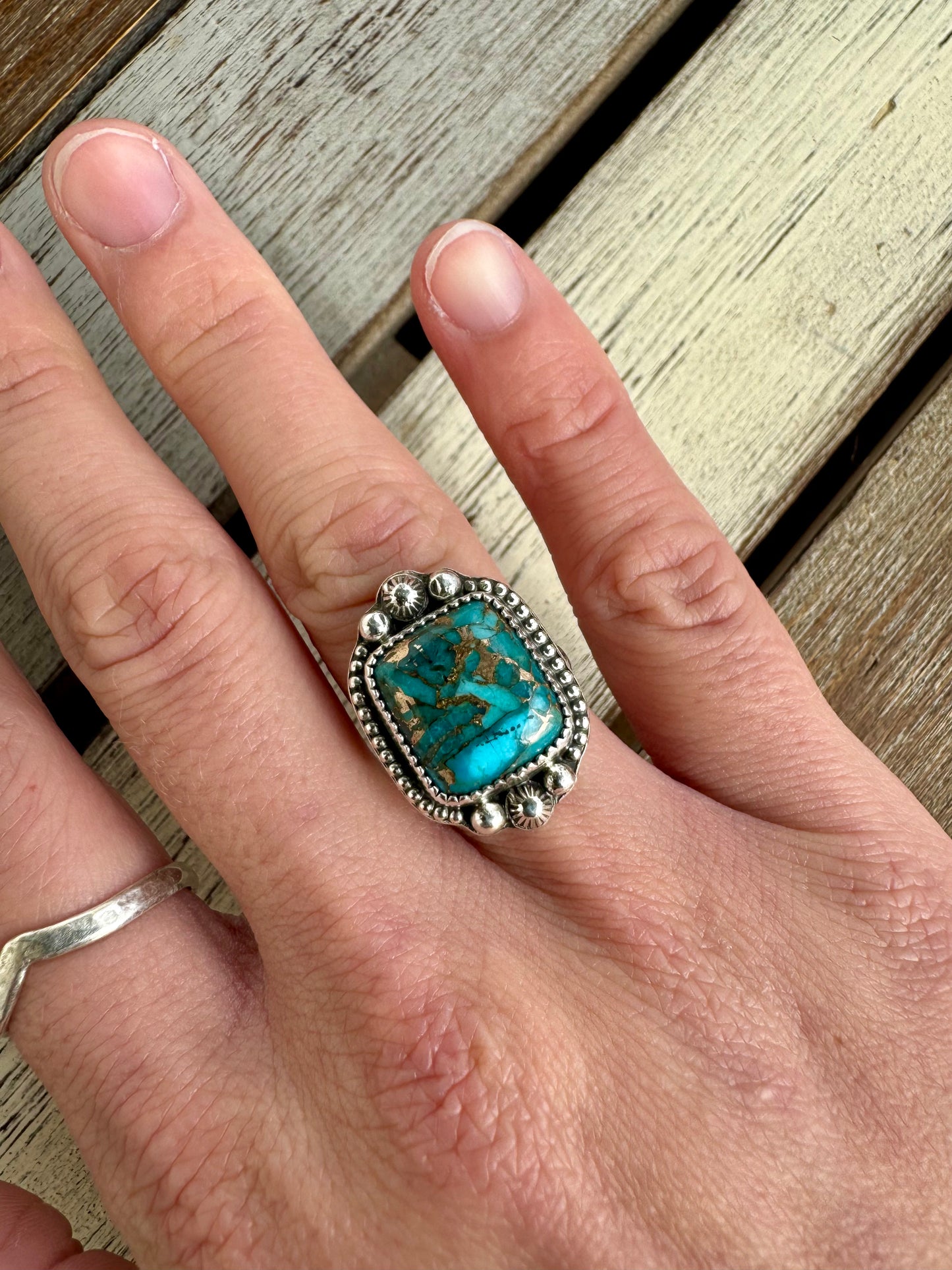 Kingman Turquoise Square Ring Size 6