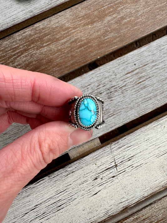 Mountain Turquoise Western Cactus Ring Size 4.5