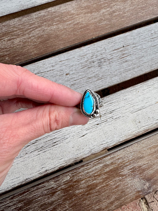 Mountain Turquoise Western Leaf Ring Size 6.5