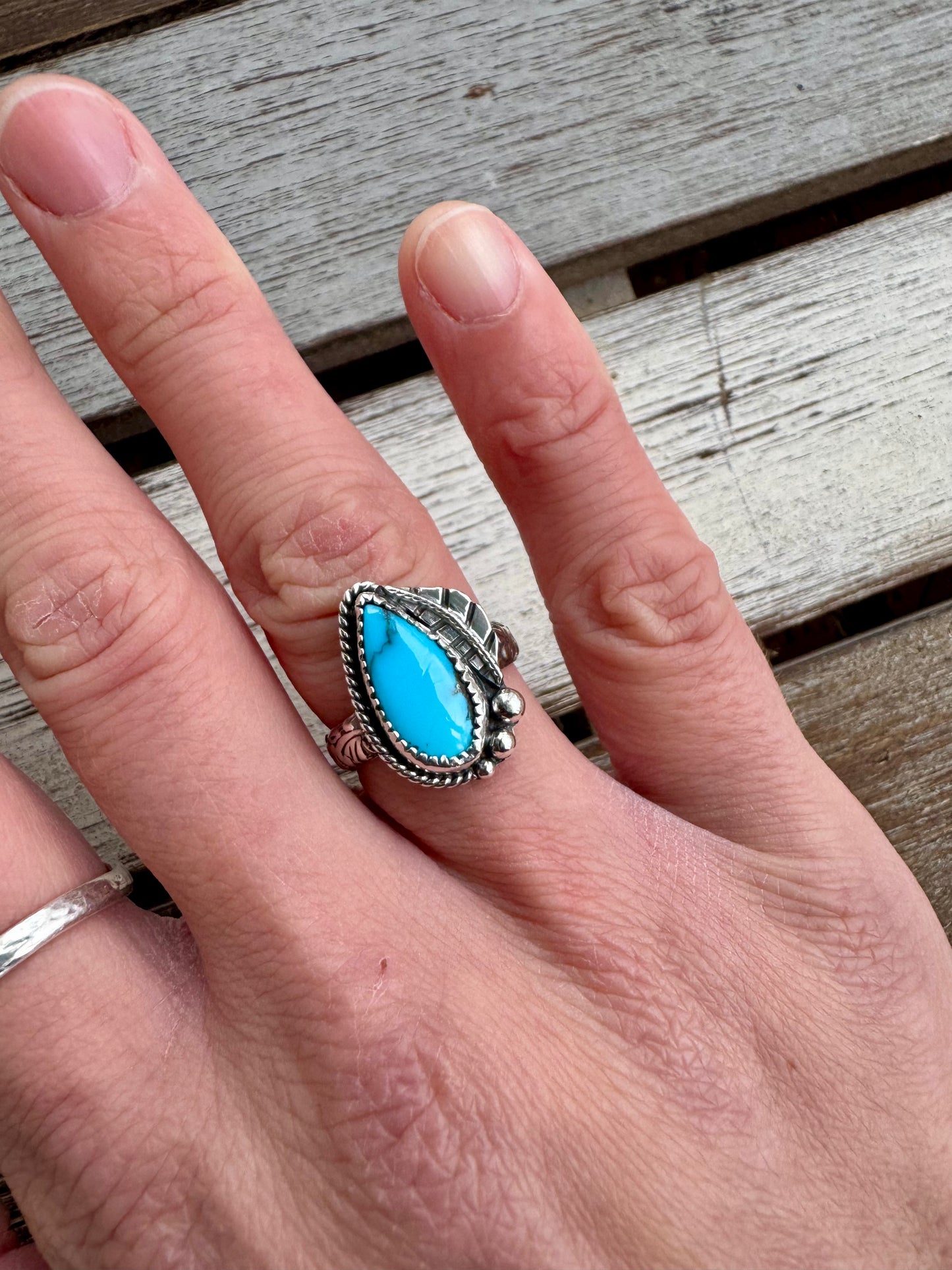 Mountain Turquoise Western Leaf Ring Size 6.5