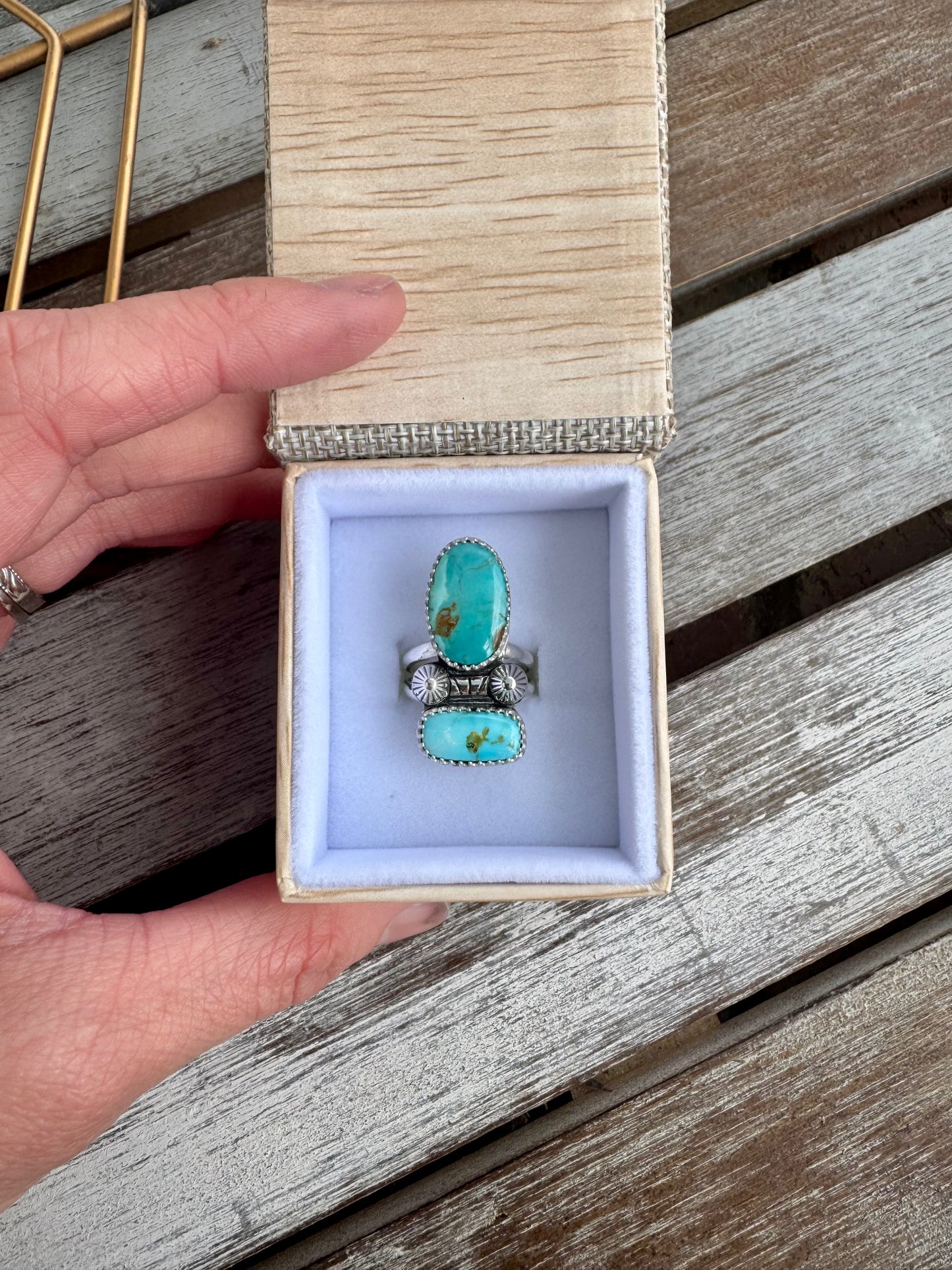 Double Stone Turquoise Statement Ring Size 6.5