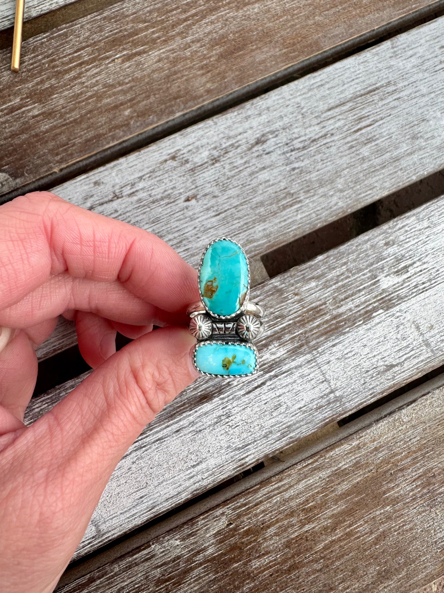 Double Stone Turquoise Statement Ring Size 6.5