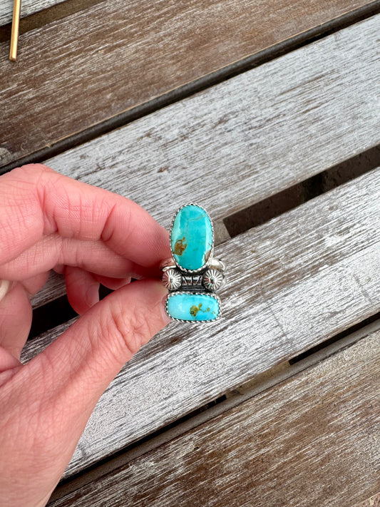 Double Stone Turquoise Statement Ring Size 6.5