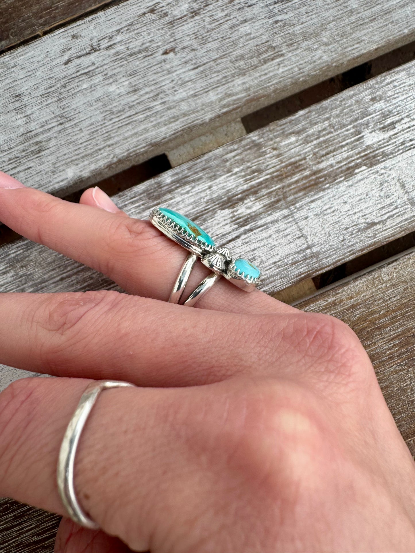 Double Stone Turquoise Statement Ring Size 6.5