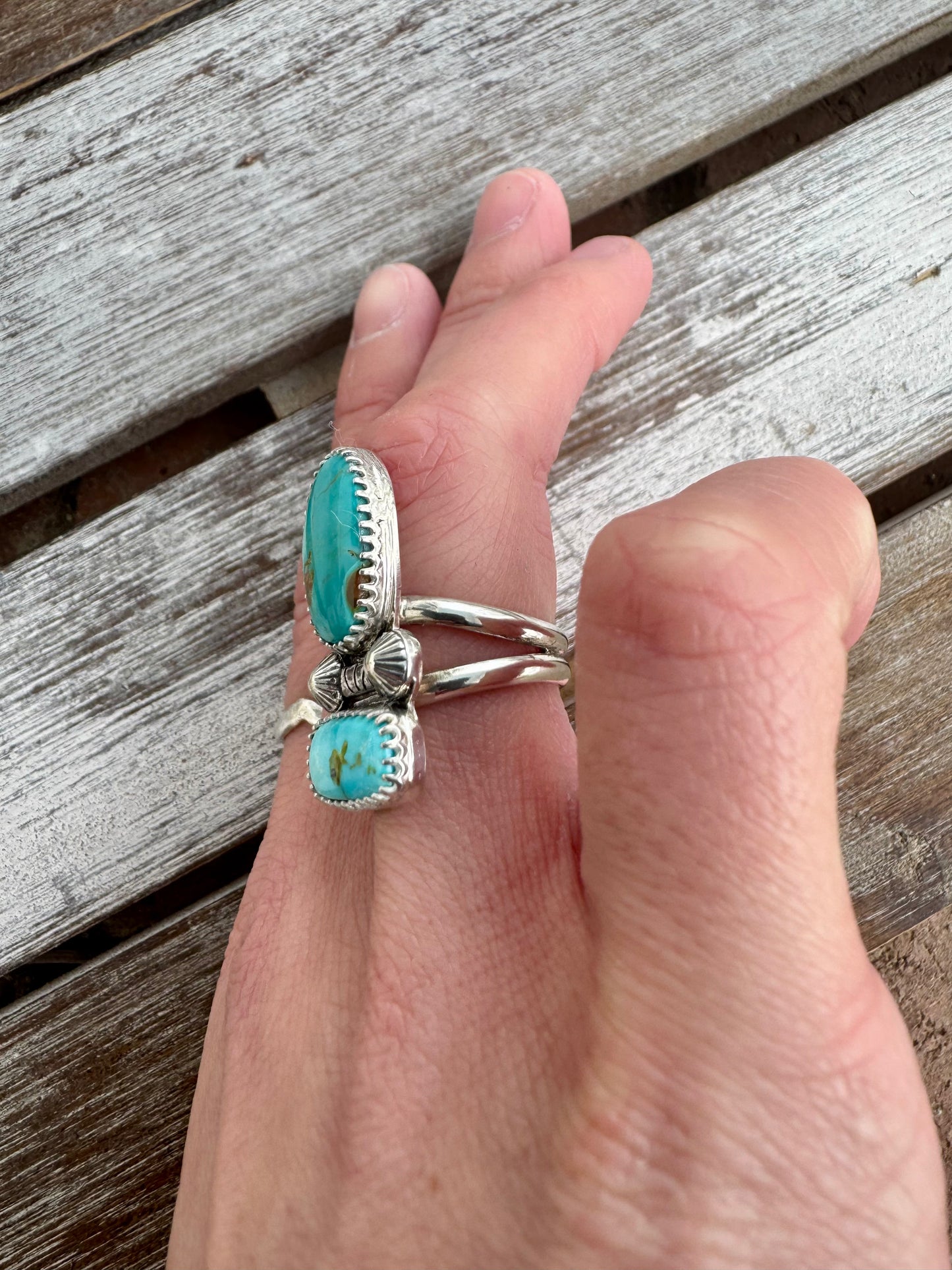 Double Stone Turquoise Statement Ring Size 6.5