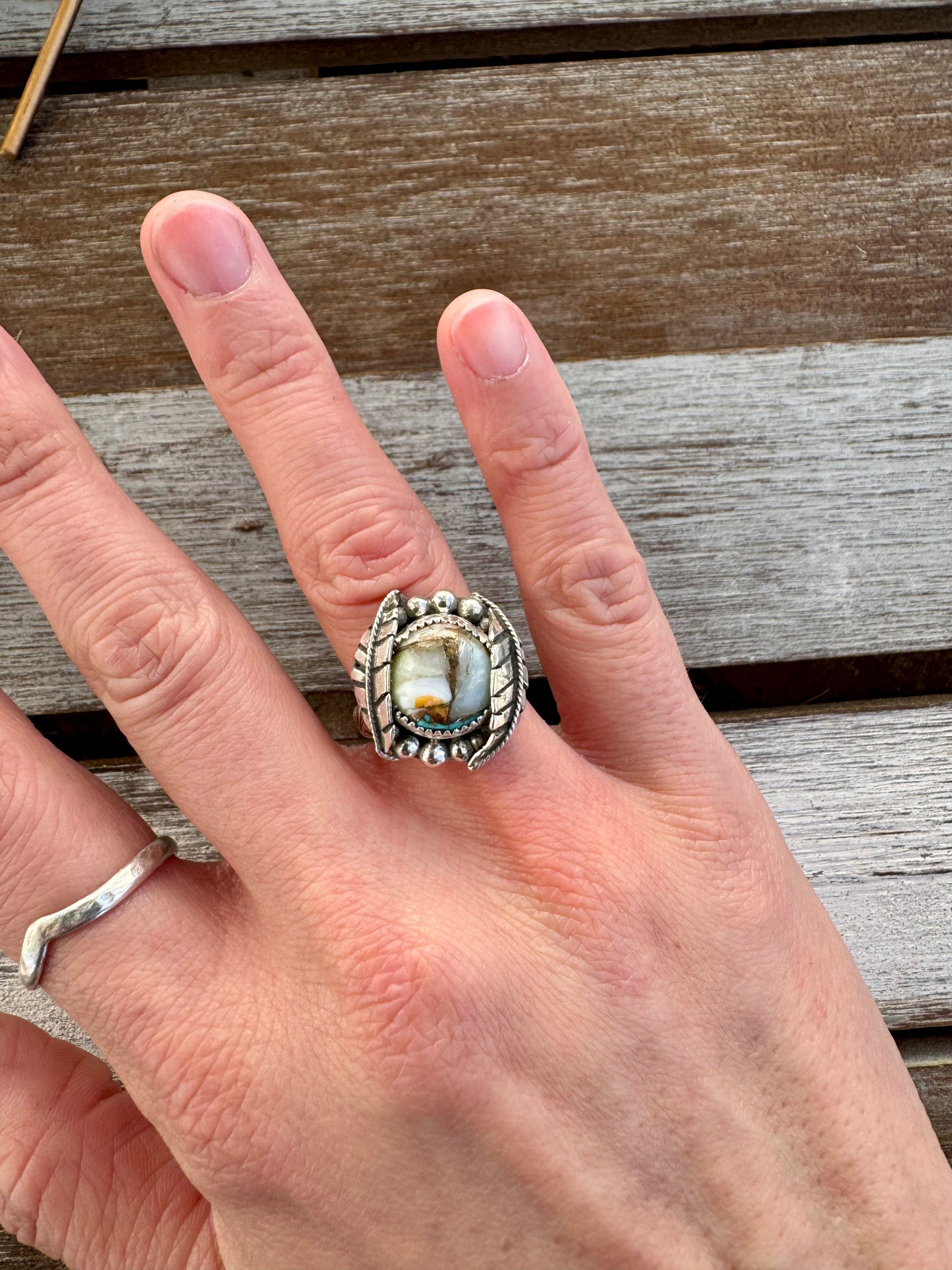 Turquoise Oyster Shell Statement Ring Size 7