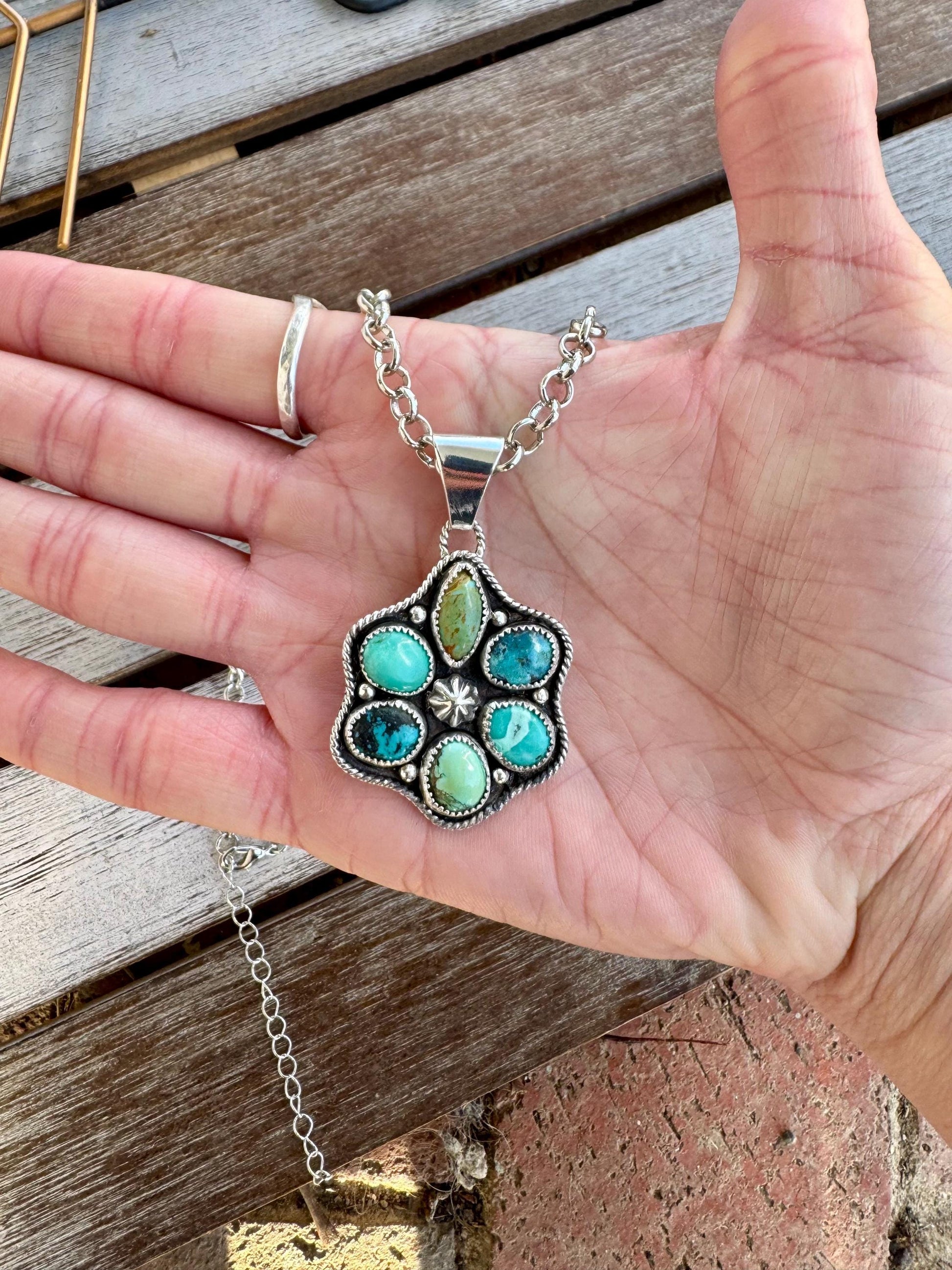 Turquoise Statement Pendant Necklace 18”